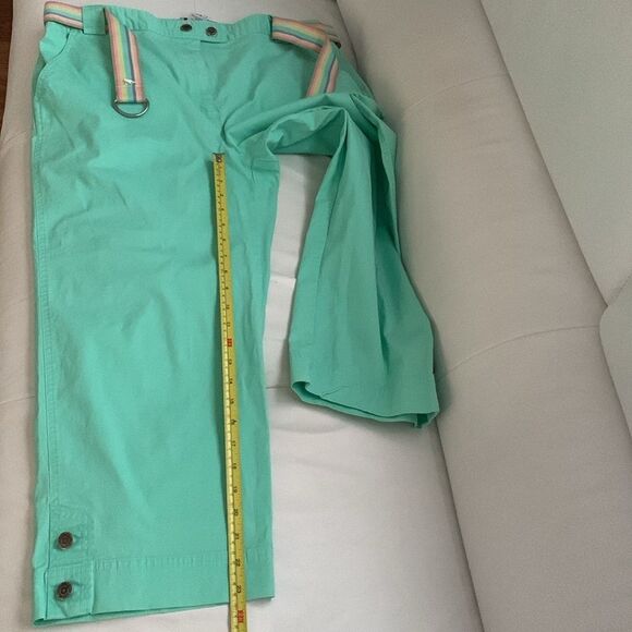 Sag & Harbor Sport Mint Green Cropped Pants with Striped Belt Size 16 - Picture 5 of 10